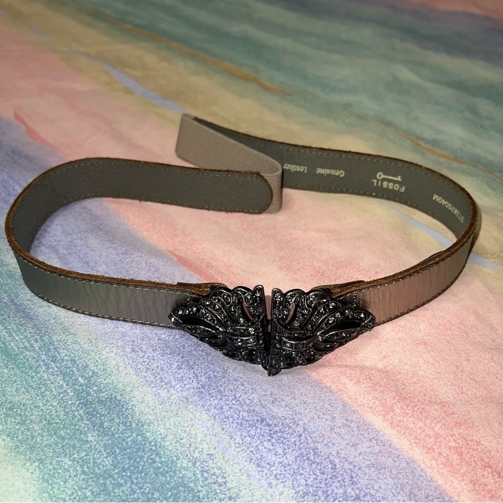 Fossil Y2K Mixed Media Leather Belt with Jewel Embellished Buckle medium